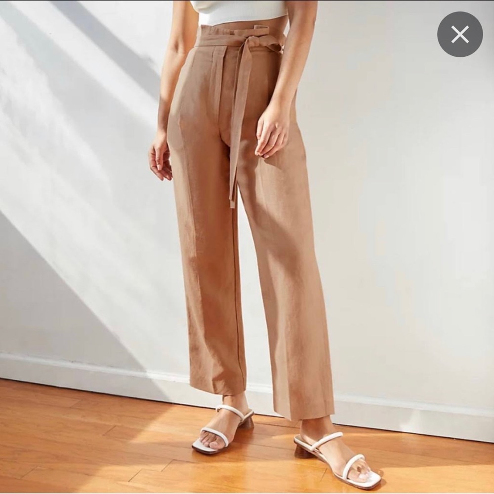 Aritzia Wilfred Jallade Tie Front Linen Pants Crop Straight Leg Size 4 Mauve